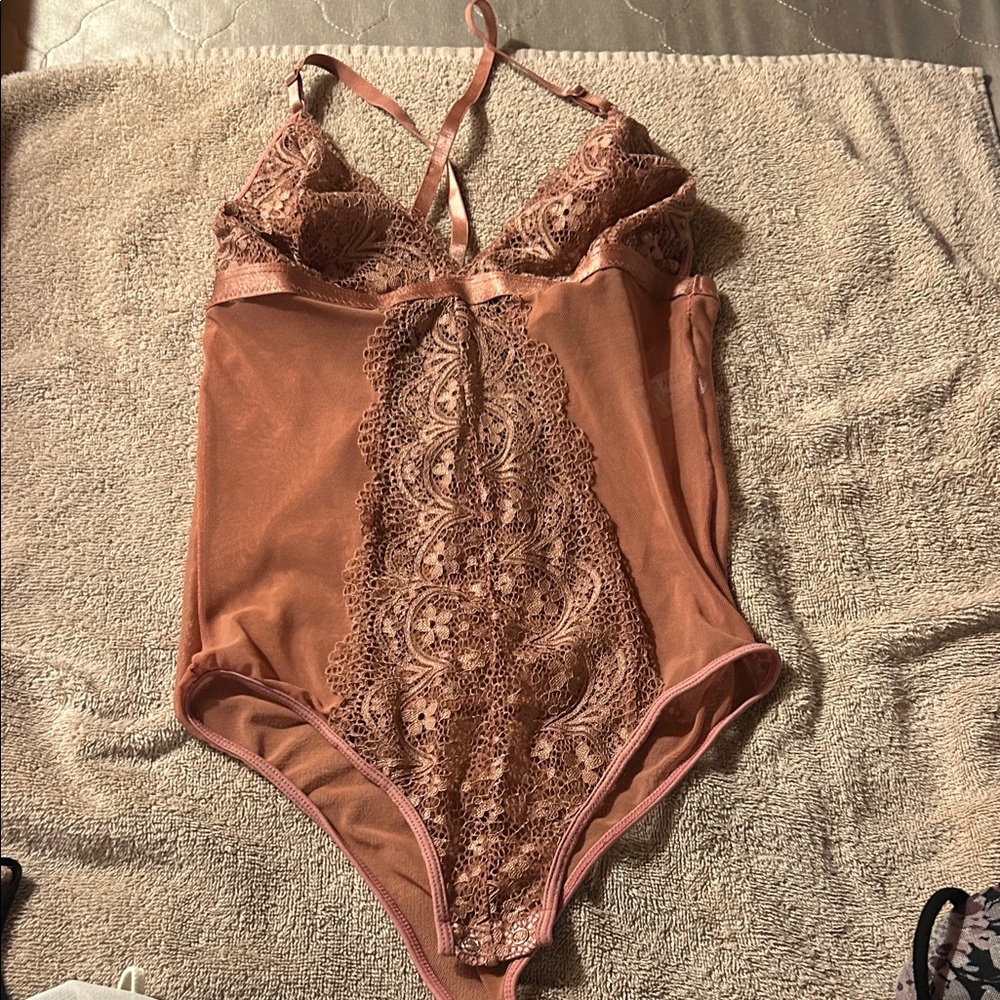 Lace Bodysuit in Pink and Brown